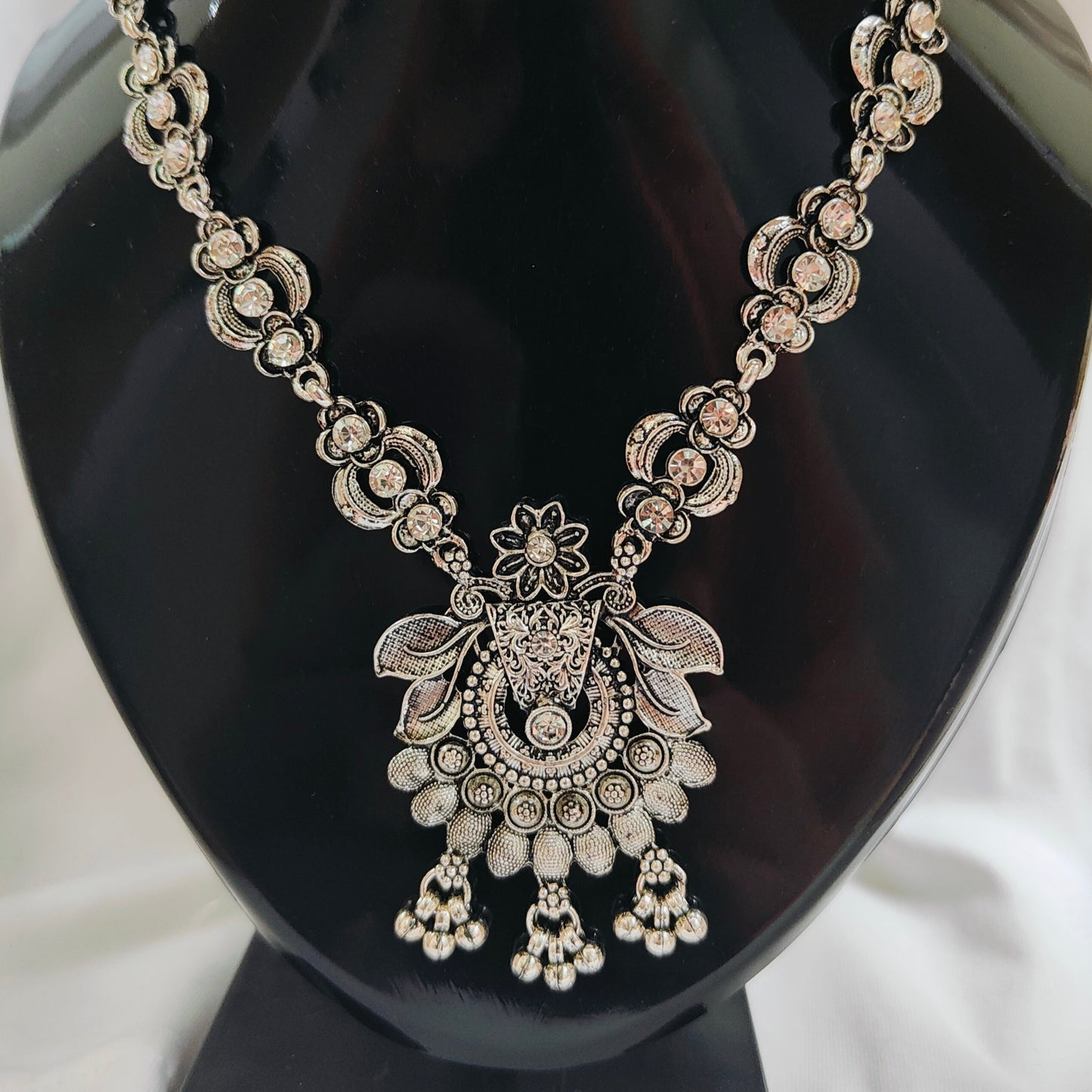Nyla : German Silver Long Necklace Set for Women