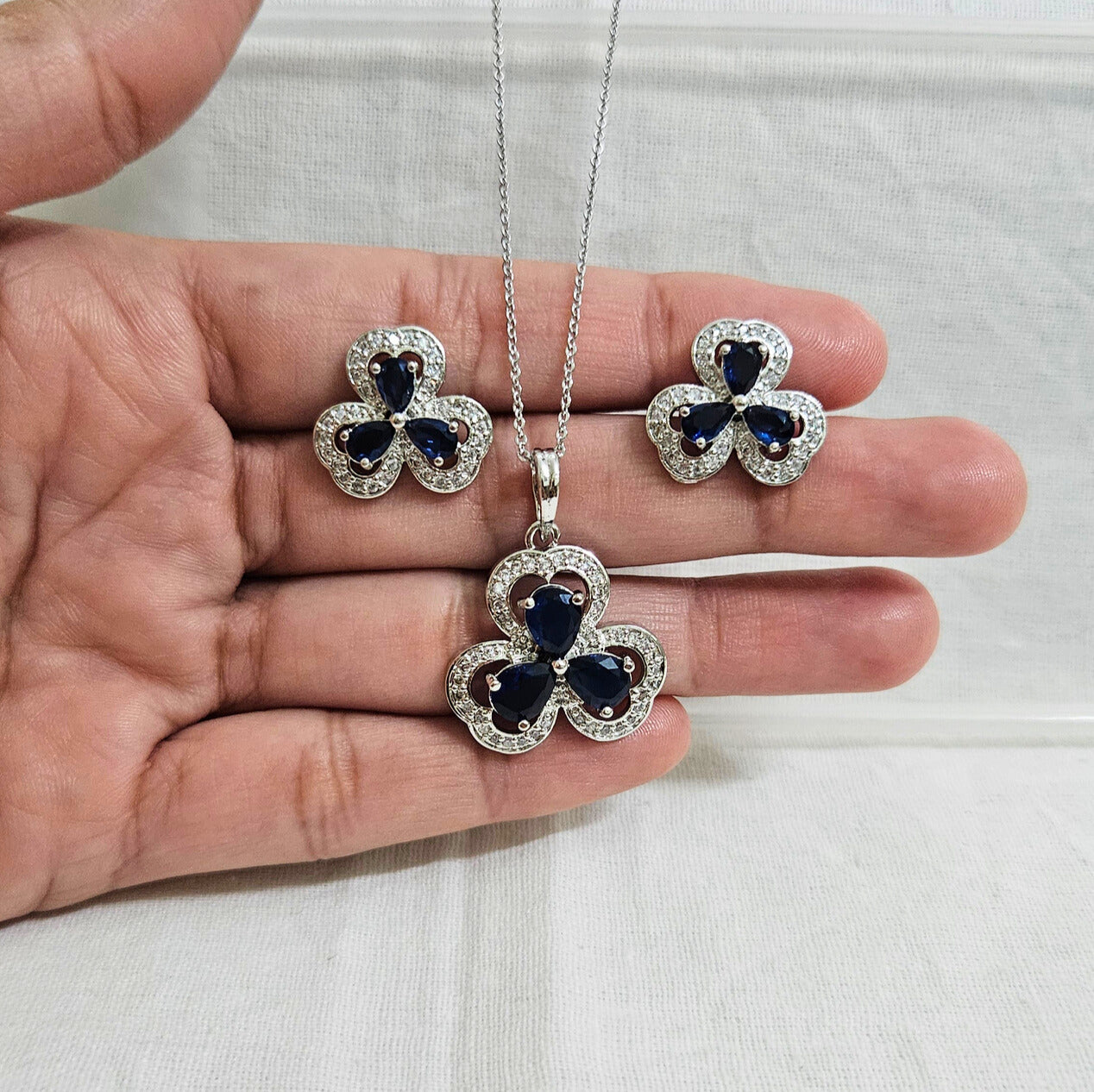 Celestyn Blue/Green/Pink- AD Stone Chain Pendant Set for Girls & Women
