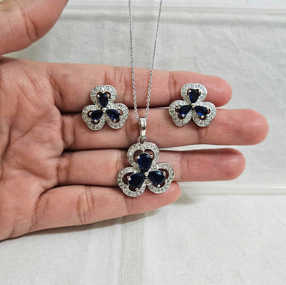 Celestyn Blue/Green/Pink- AD Stone Chain Pendant Set for Girls & Women