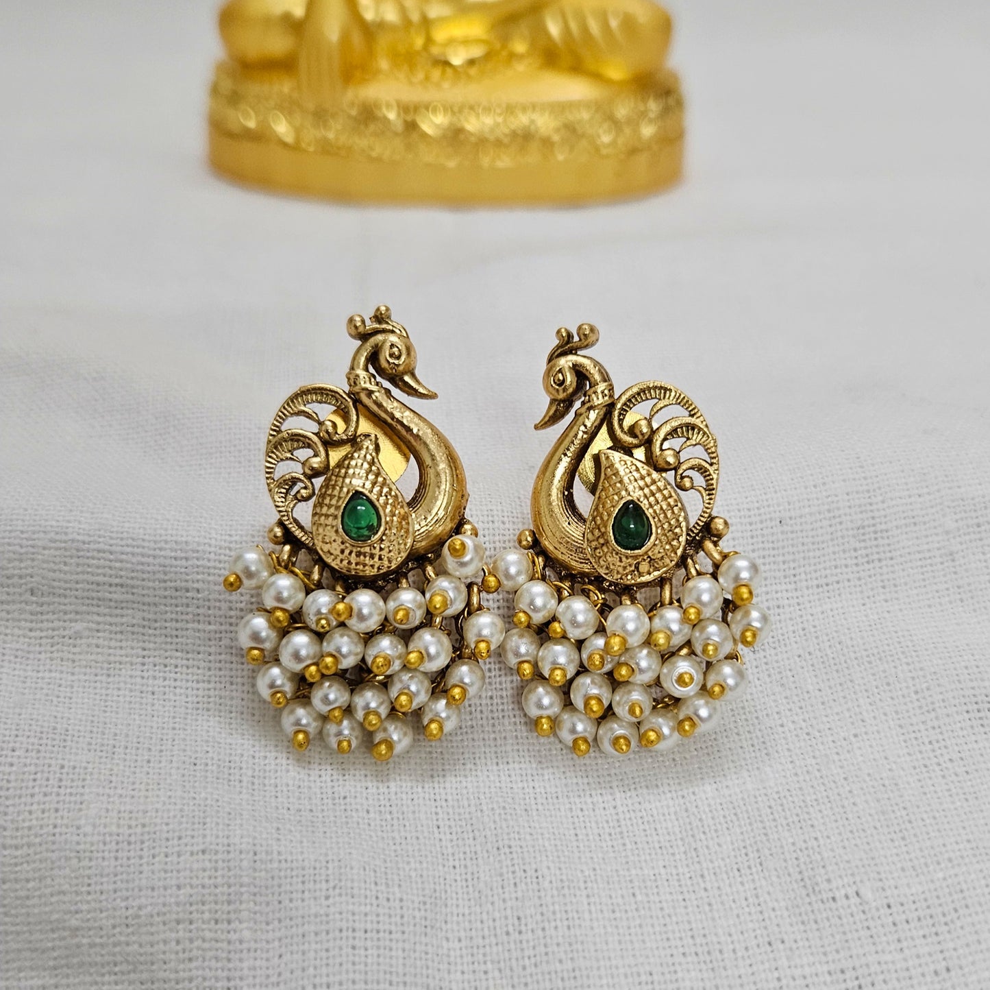 Pehrika- Temple Earrings with Peacock Design for Girls & Women