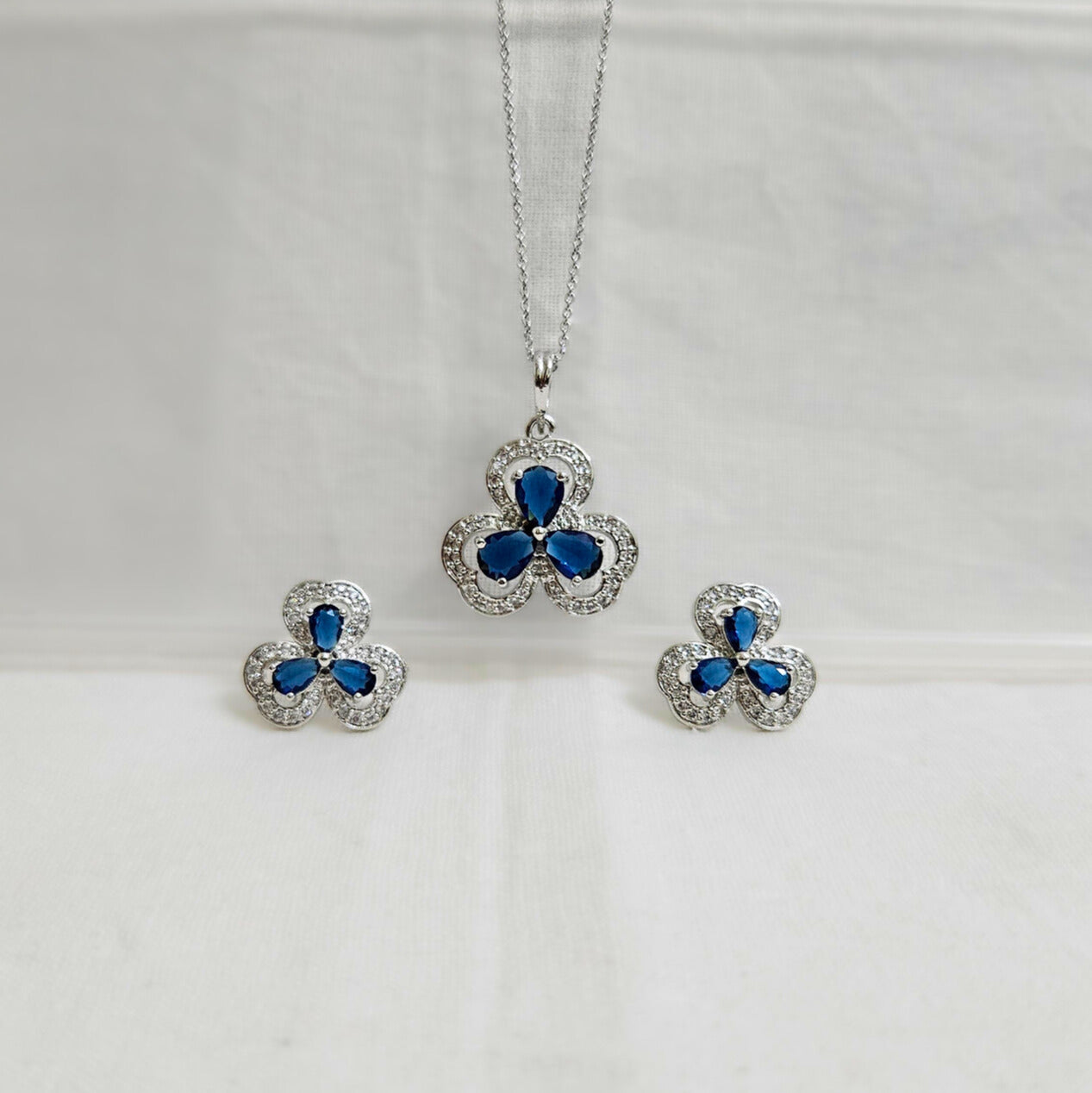 Celestyn Blue/Green/Pink- AD Stone Chain Pendant Set for Girls & Women