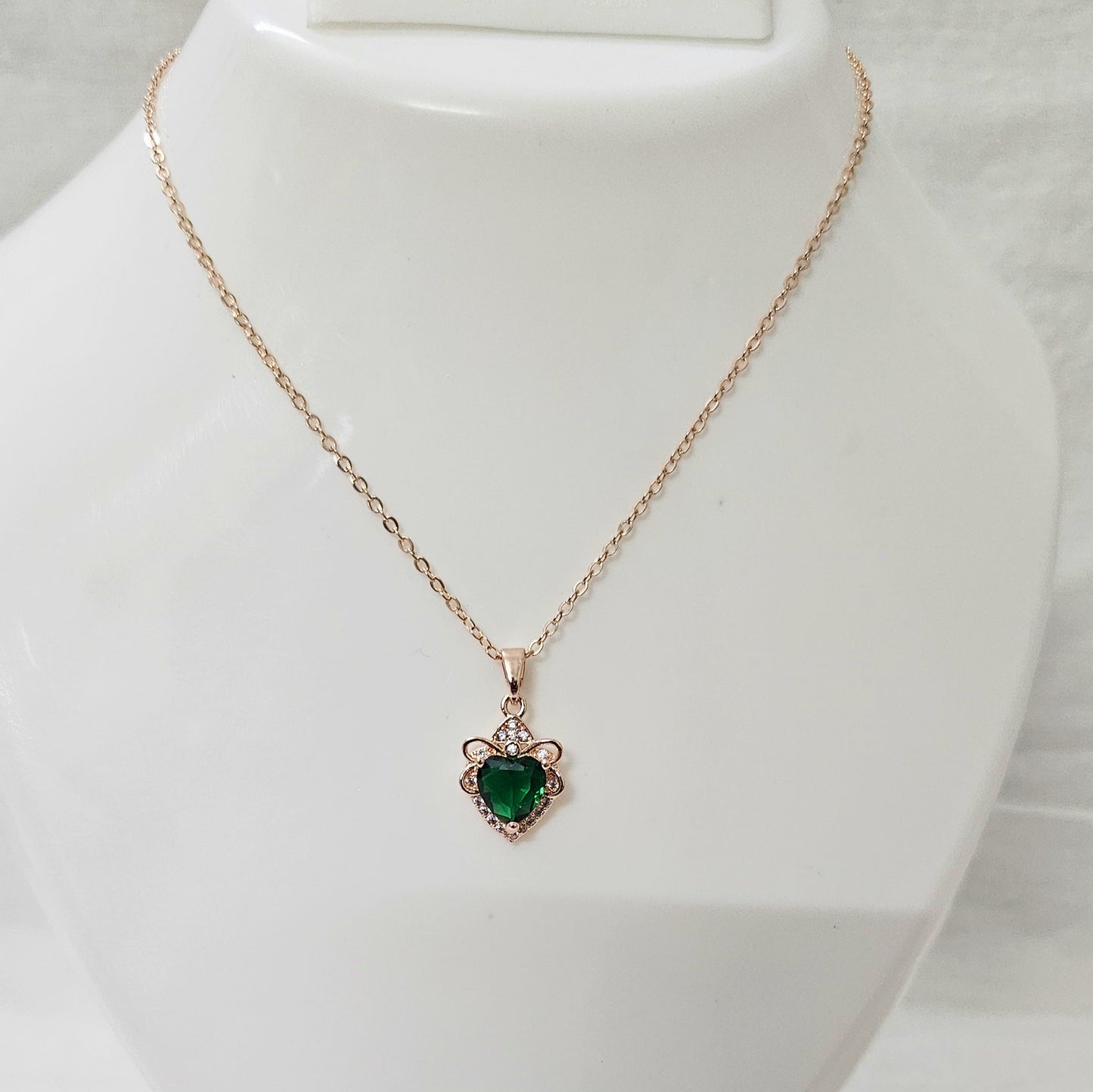 Moss Muse- Anti-Tarnish Green & Rose Gold Chain Pendant for Girls & Women