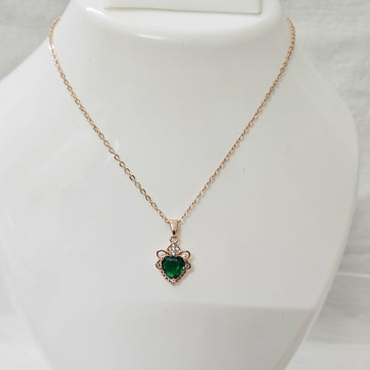 Moss Muse- Anti-Tarnish Green & Rose Gold Chain Pendant for Girls & Women