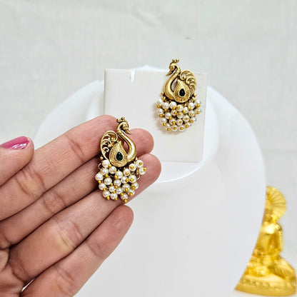 Pehrika- Temple Earrings with Peacock Design for Girls & Women