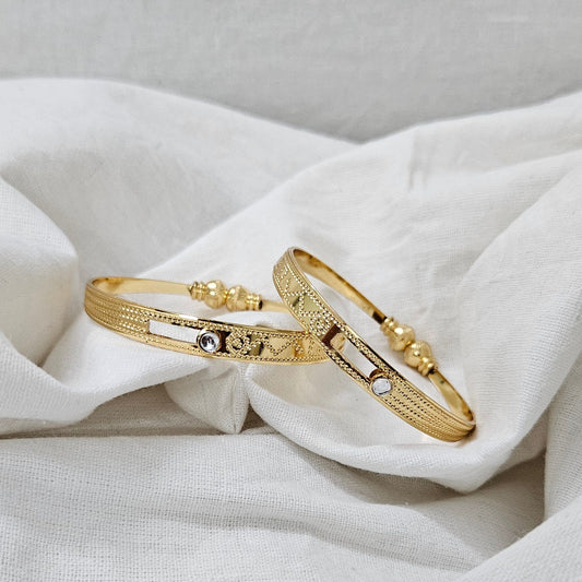 Paired Aura- Micro Gold Plated Kada Pair| Bracelet for Girls & Women (Adjustable)