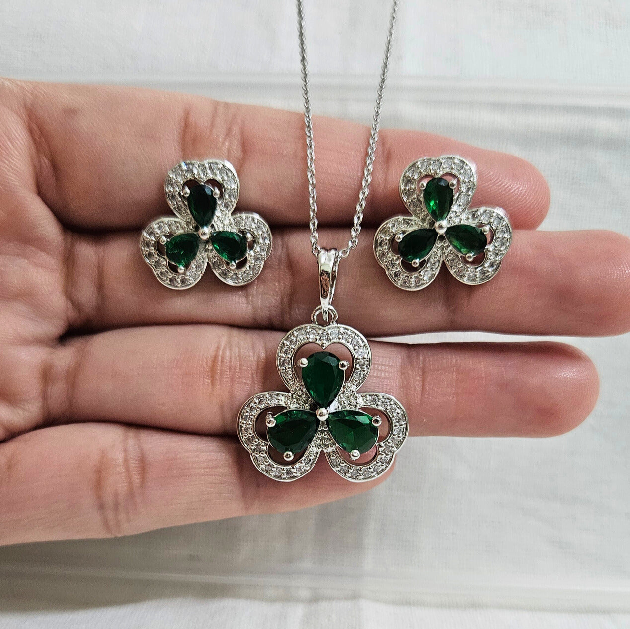 Celestyn Blue/Green/Pink- AD Stone Chain Pendant Set for Girls & Women