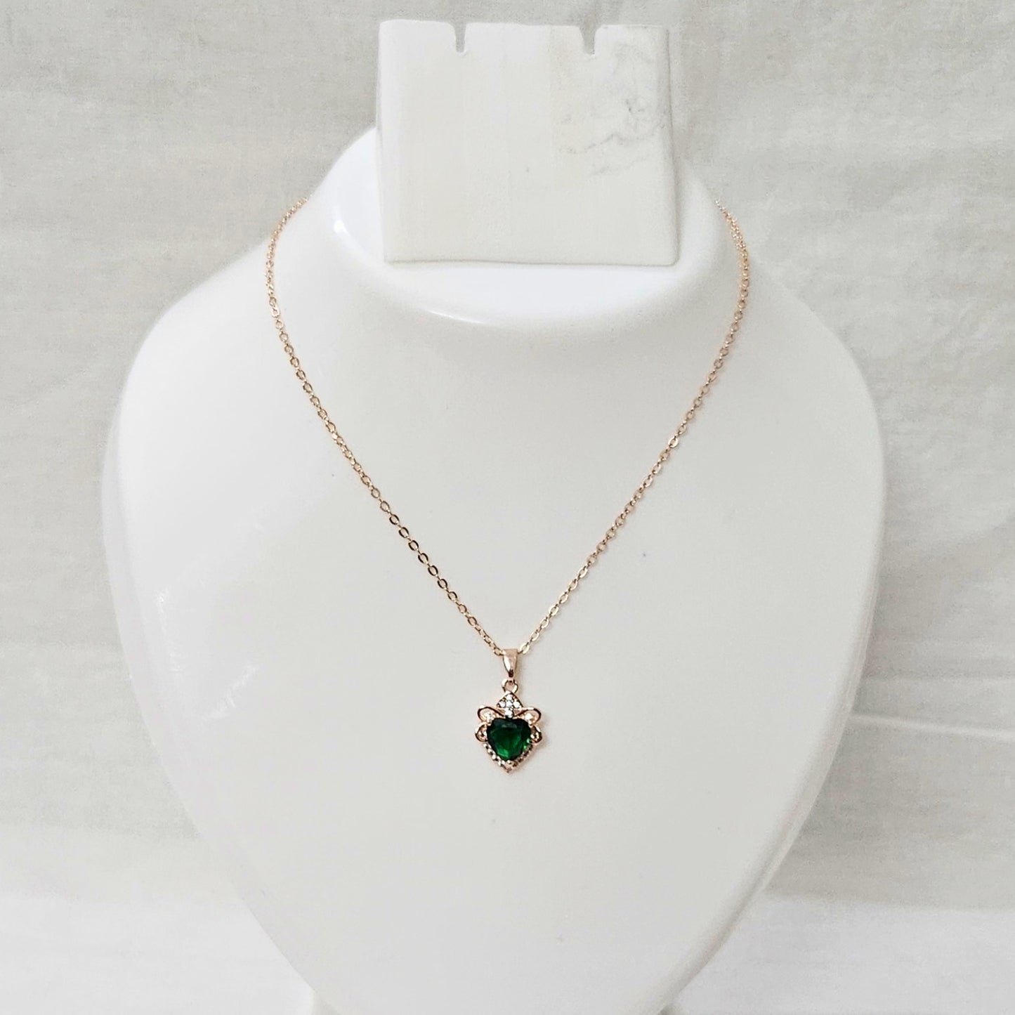 Moss Muse- Anti-Tarnish Green & Rose Gold Chain Pendant for Girls & Women