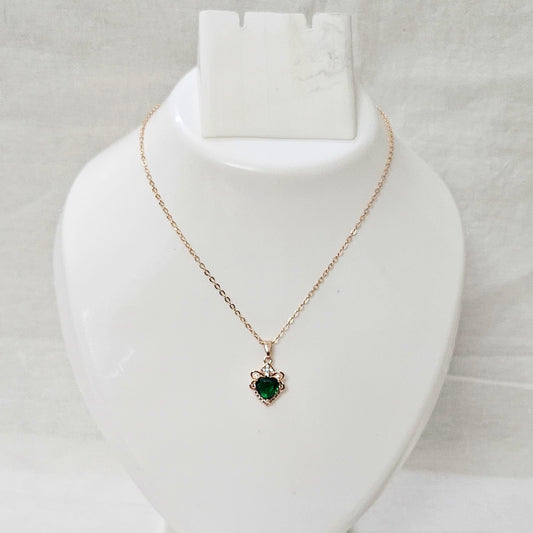 Moss Muse- Anti-Tarnish Green & Rose Gold Chain Pendant for Girls & Women