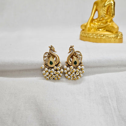 Pehrika- Temple Earrings with Peacock Design for Girls & Women