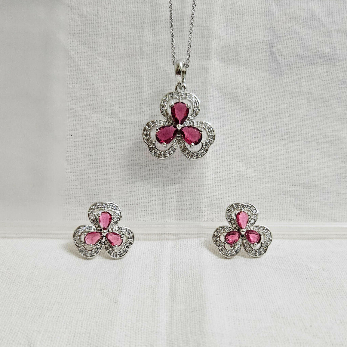 Celestyn Blue/Green/Pink- AD Stone Chain Pendant Set for Girls & Women
