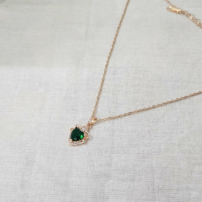 Moss Muse- Anti-Tarnish Green & Rose Gold Chain Pendant for Girls & Women