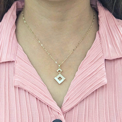 QuadraGlow – Anti-Tarnish Golden Square Pendant