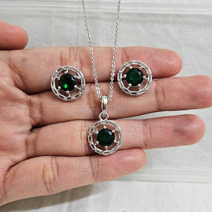 Ziaa - AD Stone Chain Pendant Set for Girls & Women