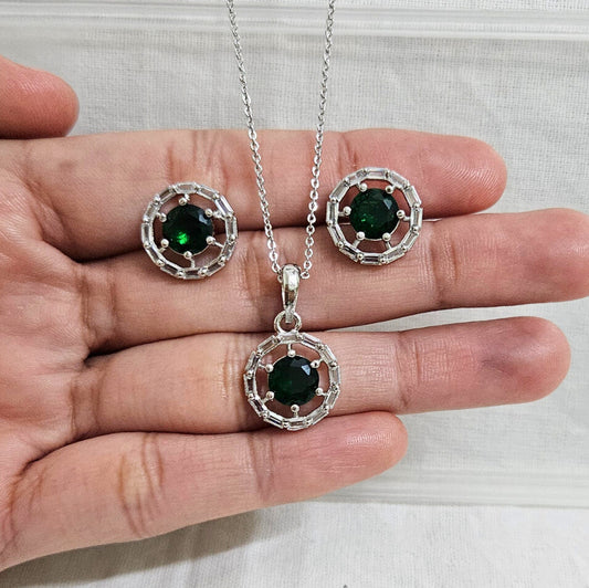 Ziaa - AD Stone Chain Pendant Set for Girls & Women