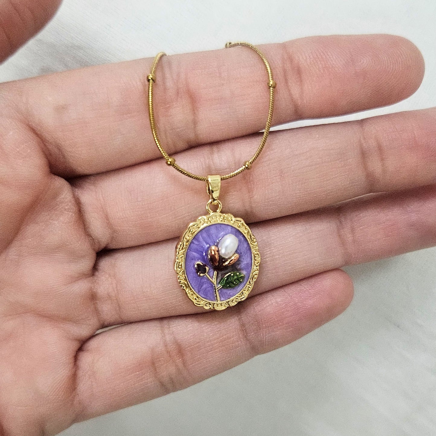 Purple Aura- Enamel Chain Pendant for Girls & Women