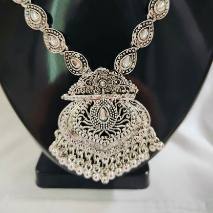 Yana : German Silver Long Necklace Set for Women