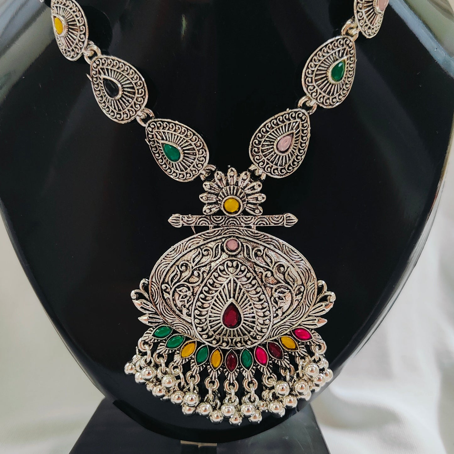 Aria : German Silver Long Necklace Set for Women