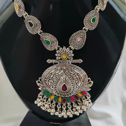 Aria : German Silver Long Necklace Set for Women