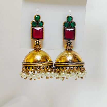 Bella : Jhumka for Women | Golden | Brass | Antique