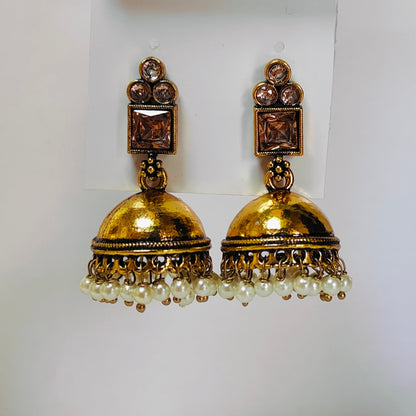 Bella : Jhumka for Women | Golden | Brass | Antique