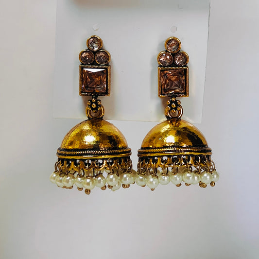 Bella : Jhumka for Women | Golden | Brass | Antique