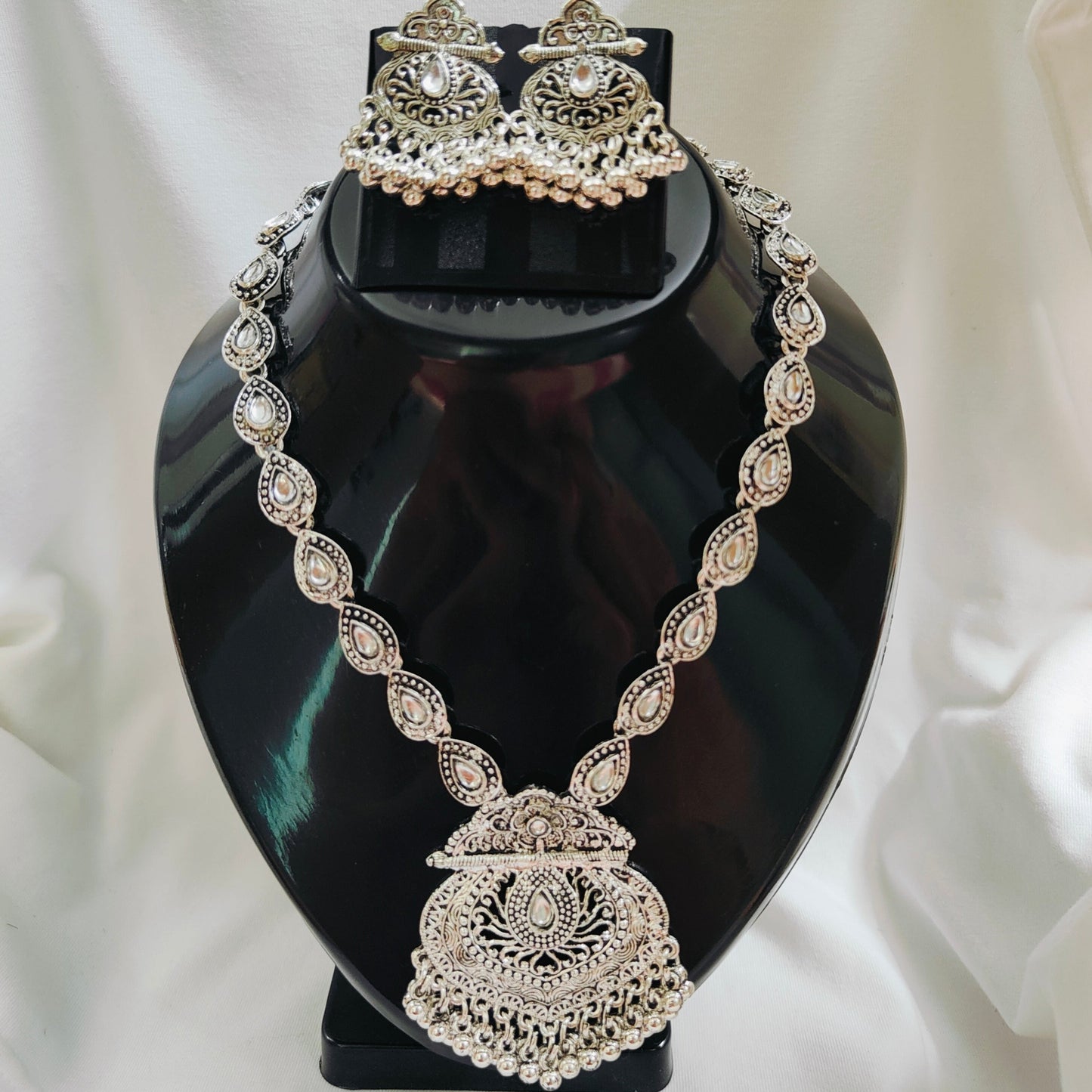 Yana : German Silver Long Necklace Set for Women