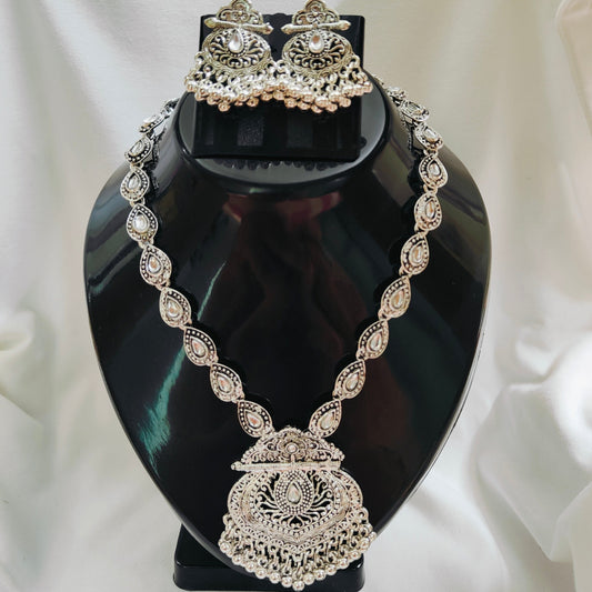 Yana : German Silver Long Necklace Set for Women