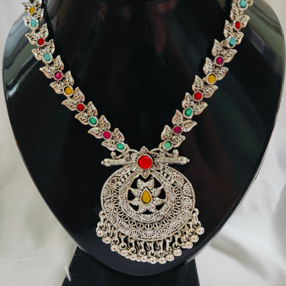 Astra : German Silver Long Necklace Set for Women
