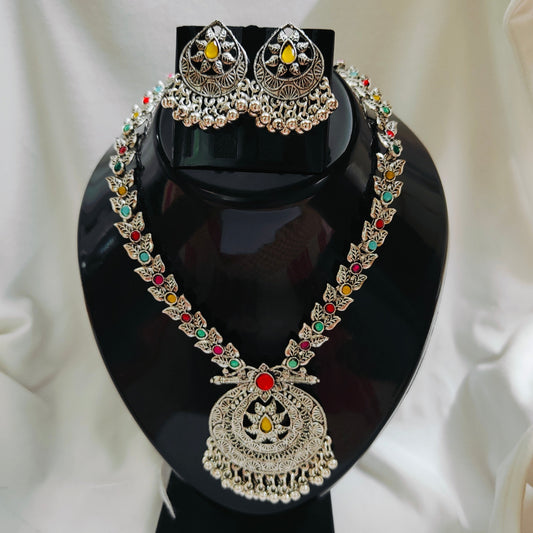 Astra : German Silver Long Necklace Set for Women