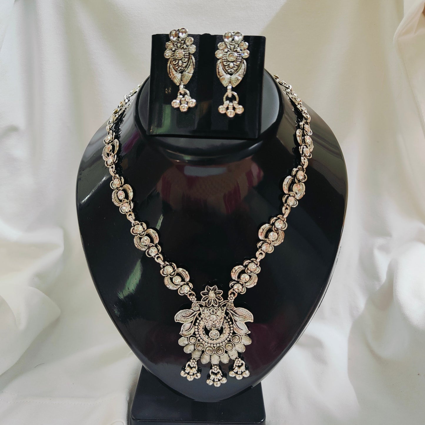 Nyla : German Silver Long Necklace Set for Women