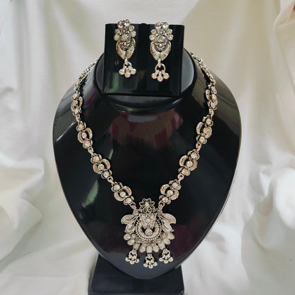 Nyla : German Silver Long Necklace Set for Women