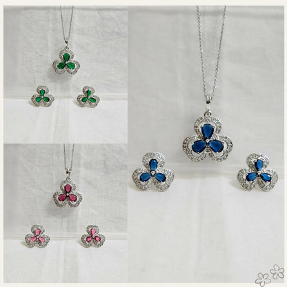 Celestyn Blue/Green/Pink- AD Stone Chain Pendant Set for Girls & Women